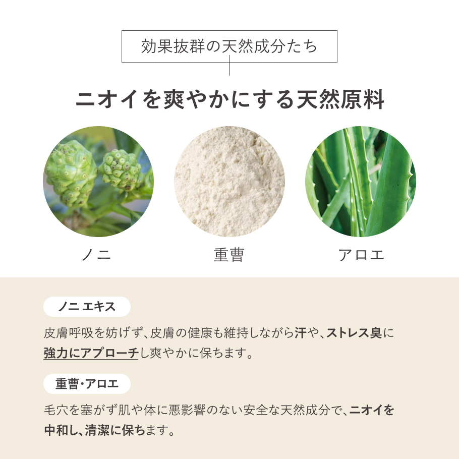 ノニ、アロエ、重曹　天然の消臭成分